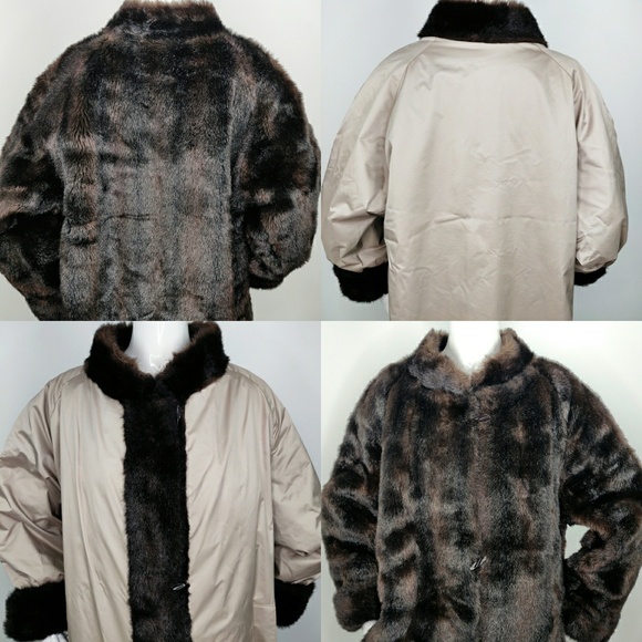 Vintage Faux Fur Reversible Trench Coat Mink Tan - Picture 4 of 8